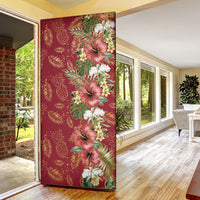 Hawaii Discoverers Day Door Cover Tropical Hibiscus Glitter Crimson