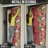 Hawaii Discoverers Day Door Cover Tropical Hibiscus Glitter Crimson