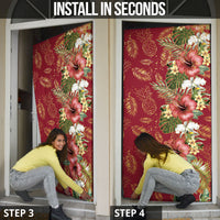 Hawaii Discoverers Day Door Cover Tropical Hibiscus Glitter Crimson