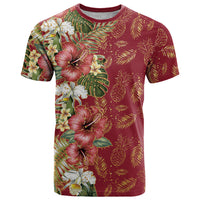 Hawaii Discoverers Day T Shirt Tropical Hibiscus Glitter Crimson