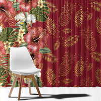 Hawaii Discoverers Day Window Curtain Tropical Hibiscus Glitter Crimson
