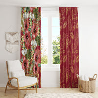 Hawaii Discoverers Day Window Curtain Tropical Hibiscus Glitter Crimson