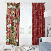 Hawaii Discoverers Day Window Curtain Tropical Hibiscus Glitter Crimson