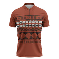 Polynesian Princess Inspired Tapa Pattern Zipper Polo Shirt