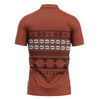 Polynesian Princess Inspired Tapa Pattern Zipper Polo Shirt
