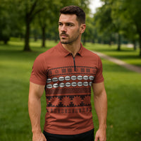Polynesian Princess Inspired Tapa Pattern Zipper Polo Shirt