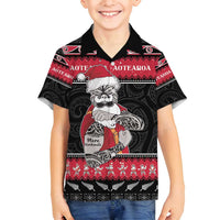 New Zealand Santa Tiki Christmas Family Matching Long Sleeve Bodycon Dress and Hawaiian Shirt Meri Kirihimete LT05 Son's Shirt Black - Polynesian Pride