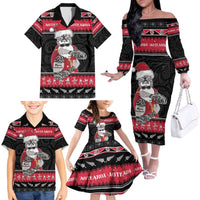 New Zealand Santa Tiki Christmas Family Matching Off The Shoulder Long Sleeve Dress and Hawaiian Shirt Meri Kirihimete LT05 - Polynesian Pride