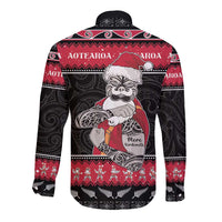 New Zealand Santa Tiki Christmas Long Sleeve Button Shirt Meri Kirihimete