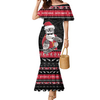 New Zealand Santa Tiki Christmas Mermaid Dress Meri Kirihimete LT05 Women Black - Polynesian Pride