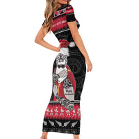 New Zealand Santa Tiki Christmas Short Sleeve Bodycon Dress Meri Kirihimete LT05 - Polynesian Pride