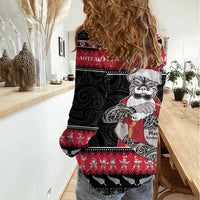 New Zealand Santa Tiki Christmas Women Casual Shirt Meri Kirihimete