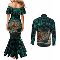 Personalised New Zealand Tamaki Herenga Waka Festival Couples Matching Mermaid Dress and Long Sleeve Button Shirt Maori Pattern LT05 - Polynesian Pride