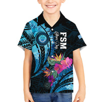 Personalised FSM Culture Day Kid Hawaiian Shirt Tropical Flowers Tribal Pattern LT05 Kid Blue - Polynesian Pride