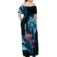 Personalised FSM Culture Day Off Shoulder Maxi Dress Tropical Flowers Tribal Pattern LT05 - Polynesian Pride