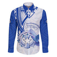 Personalised Northern Mariana Islands Commonwealth Day Family Matching Tank Maxi Dress and Hawaiian Shirt Simple Style LT05 Dad's Shirt - Long Sleeve Blue - Polynesian Pride