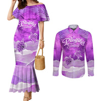 Personalised Pasifika Festival Couples Matching Mermaid Dress and Long Sleeve Button Shirt Violet Tropical Turtle LT05 Violet - Polynesian Pride