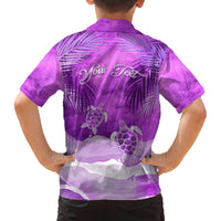 Personalised Pasifika Festival Family Matching Long Sleeve Bodycon Dress and Hawaiian Shirt Violet Tropical Turtle LT05 - Polynesian Pride