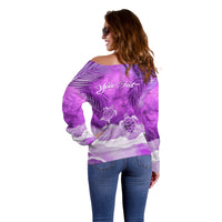 Personalised Pasifika Festival Off Shoulder Sweater Violet Tropical Turtle LT05 - Polynesian Pride