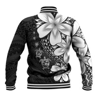 Polynesia Romantic Valentine Baseball Jacket Sea Turtle Couple With Black Plumeria