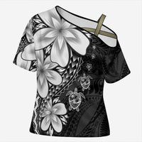 Polynesia Romantic Valentine Cross Shoulder Shirt Sea Turtle Couple With Black Plumeria