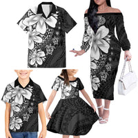Polynesia Romantic Valentine Family Matching Off The Shoulder Long Sleeve Dress and Hawaiian Shirt Sea Turtle Couple With Black Plumeria LT05 - Polynesian Pride