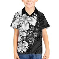 Polynesia Romantic Valentine Family Matching Off The Shoulder Long Sleeve Dress and Hawaiian Shirt Sea Turtle Couple With Black Plumeria LT05 Son's Shirt Black - Polynesian Pride