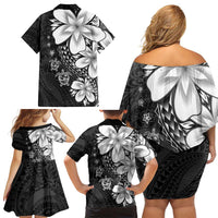 Polynesia Romantic Valentine Family Matching Off Shoulder Short Dress and Hawaiian Shirt Sea Turtle Couple With Black Plumeria LT05 - Polynesian Pride