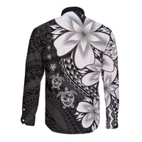 Polynesia Romantic Valentine Long Sleeve Button Shirt Sea Turtle Couple With Black Plumeria