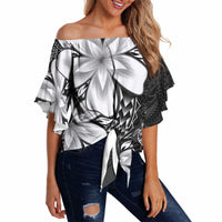 Polynesia Romantic Valentine Off Shoulder Wrap Waist Top Sea Turtle Couple With Black Plumeria LT05 - Polynesian Pride