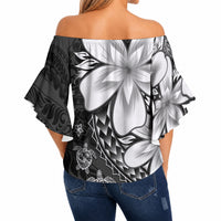 Polynesia Romantic Valentine Off Shoulder Wrap Waist Top Sea Turtle Couple With Black Plumeria LT05 - Polynesian Pride