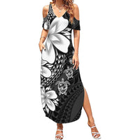 Polynesia Romantic Valentine Summer Maxi Dress Sea Turtle Couple With Black Plumeria