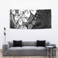 Polynesia Romantic Valentine Tapestry Sea Turtle Couple With Black Plumeria