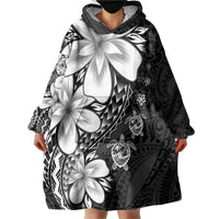 Polynesia Romantic Valentine Wearable Blanket Hoodie Sea Turtle Couple With Black Plumeria