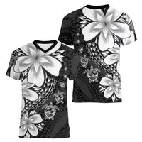 Polynesia Romantic Valentine Women V-Neck T-Shirt Sea Turtle Couple With Black Plumeria