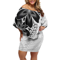Polynesia Romantic Valentine Family Matching Off Shoulder Short Dress and Hawaiian Shirt Sea Turtle Couple With White Plumeria LT05 Mom's Dress White - Polynesian Pride