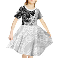Polynesia Romantic Valentine Kid Short Sleeve Dress Sea Turtle Couple With White Plumeria