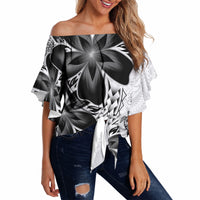 Polynesia Romantic Valentine Off Shoulder Wrap Waist Top Sea Turtle Couple With White Plumeria LT05 - Polynesian Pride