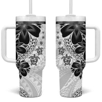 Polynesia Romantic Valentine Tumbler With Handle Sea Turtle Couple With White Plumeria