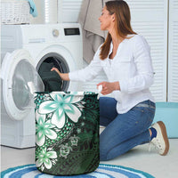 Polynesia Romantic Valentine Laundry Basket Sea Turtle Couple With Aqua Gradient Plumeria