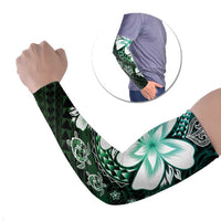 Polynesia Romantic Valentine Arm Sleeves Sea Turtle Couple With Aqua Gradient Plumeria