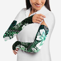 Polynesia Romantic Valentine Arm Sleeves Sea Turtle Couple With Aqua Gradient Plumeria