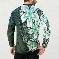 Polynesia Romantic Valentine Button Sweatshirt Sea Turtle Couple With Aqua Gradient Plumeria
