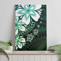 Polynesia Romantic Valentine Canvas Wall Art Sea Turtle Couple With Aqua Gradient Plumeria
