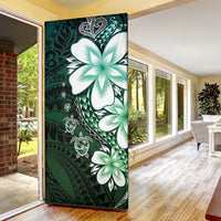 Polynesia Romantic Valentine Door Cover Sea Turtle Couple With Aqua Gradient Plumeria