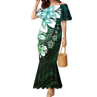Polynesia Romantic Valentine Family Matching Mermaid Dress and Hawaiian Shirt Sea Turtle Couple With Aqua Gradient Plumeria LT05 Mom's Dress Aqua - Polynesian Pride
