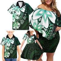 Polynesia Romantic Valentine Family Matching Off Shoulder Short Dress and Hawaiian Shirt Sea Turtle Couple With Aqua Gradient Plumeria LT05 - Polynesian Pride