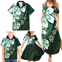Polynesia Romantic Valentine Family Matching Summer Maxi Dress and Hawaiian Shirt Sea Turtle Couple With Aqua Gradient Plumeria LT05 - Polynesian Pride