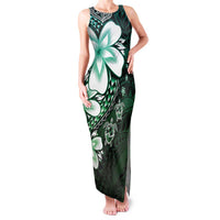 Polynesia Romantic Valentine Family Matching Tank Maxi Dress and Hawaiian Shirt Sea Turtle Couple With Aqua Gradient Plumeria LT05 Mom's Dress Aqua - Polynesian Pride