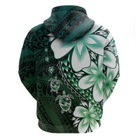 Polynesia Romantic Valentine Hoodie Sea Turtle Couple With Aqua Gradient Plumeria